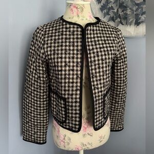 Caroline Constas Gingham Cropped Blazer with Bows and Black Trim